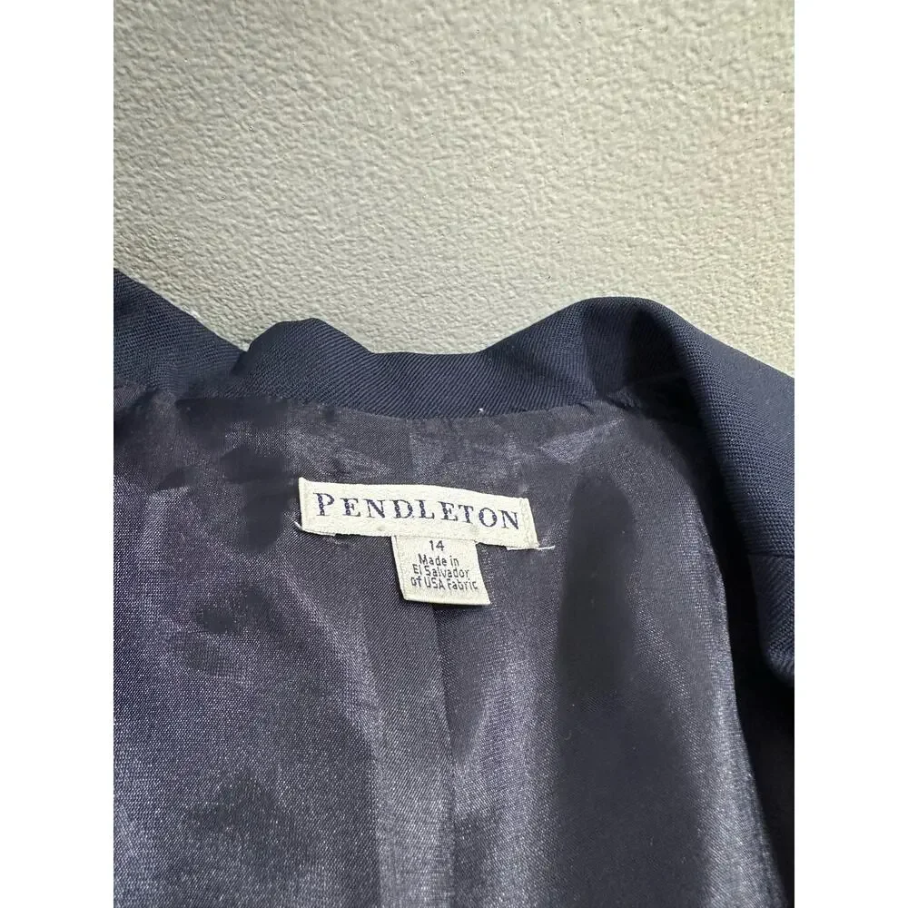 Pendleton Womens Virgin Wool Navy Blazer Size 14 Lined One Button Classic - Picture 3 of 13